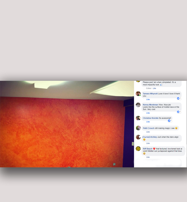 g Bay, NS: This fiery glaze wall finish is the warm counterpart to the cool blue glazed wall of the wellness shop on Main Street.