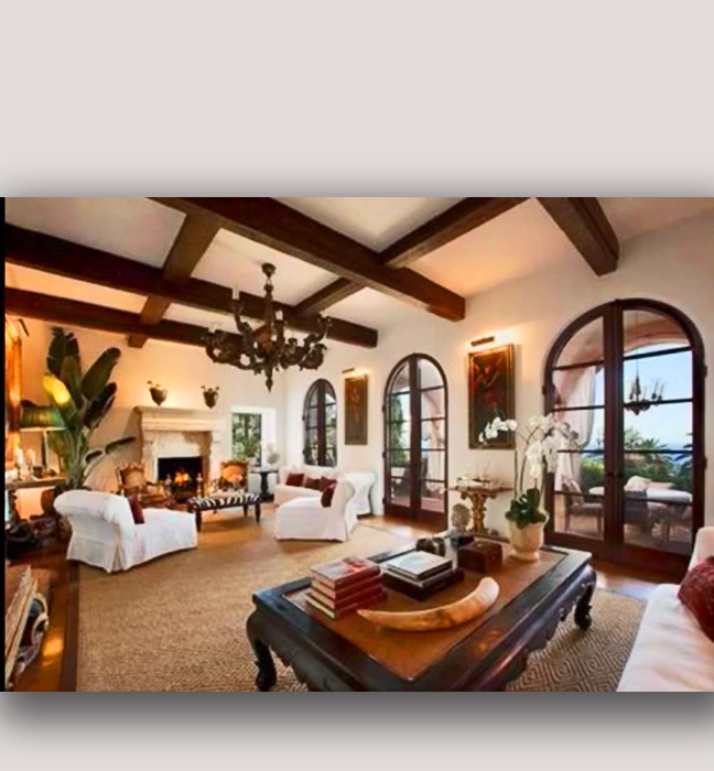 Large beams are highlighted by the neutrals and off-white paints we applied in this living room