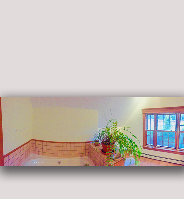 Lunenburg County, NS: Large ensuite bathroom needed brightening and lifting with custom matched pastel paint shades applied by 4Winds Studio fine interior painting.